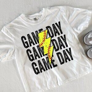 Game Day Lightning Bolt Softball Crop Top, Softball Mama Comfort Colors® Tee